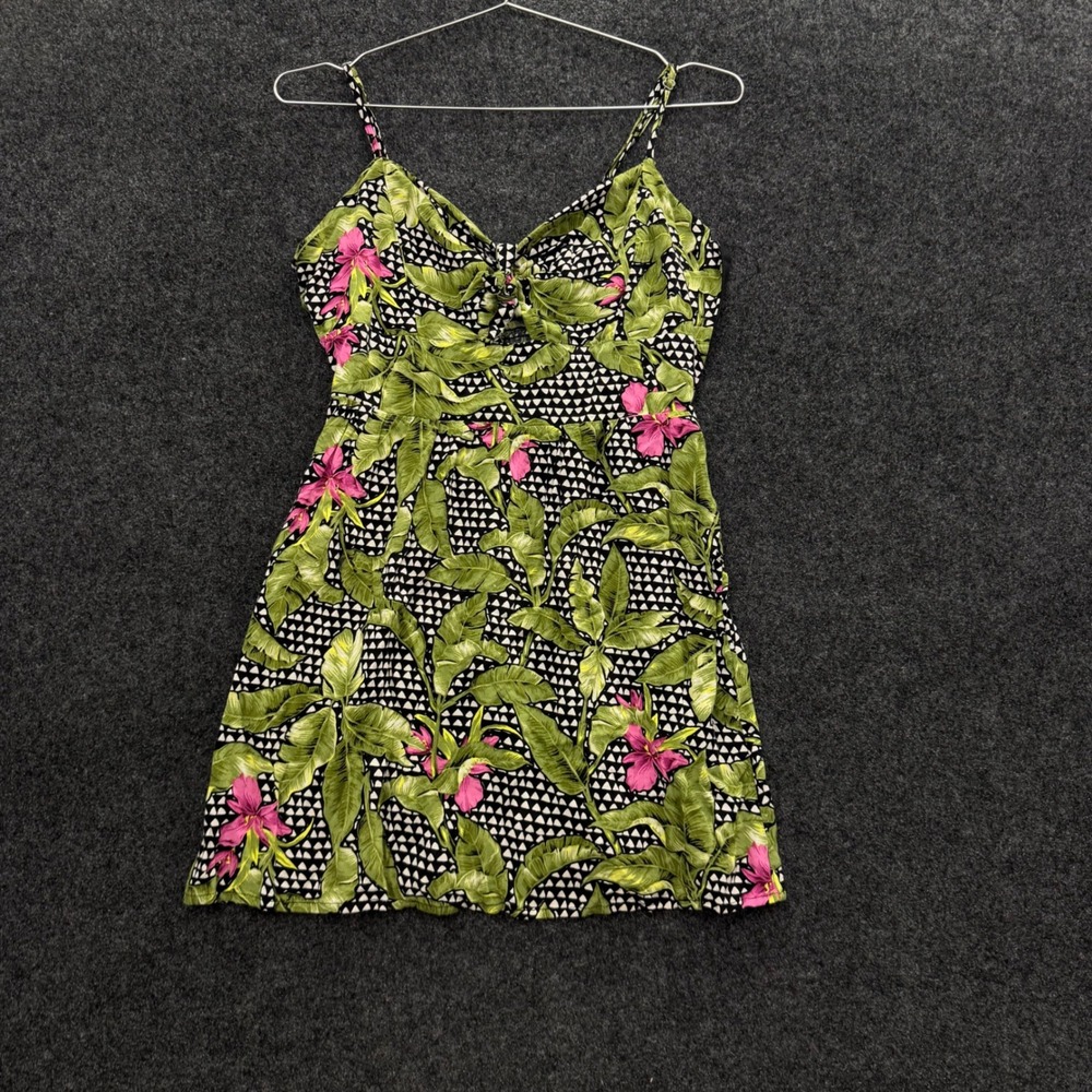 Forever 21 Tropical Floral Geometric Mini Dress Green Pink Medium